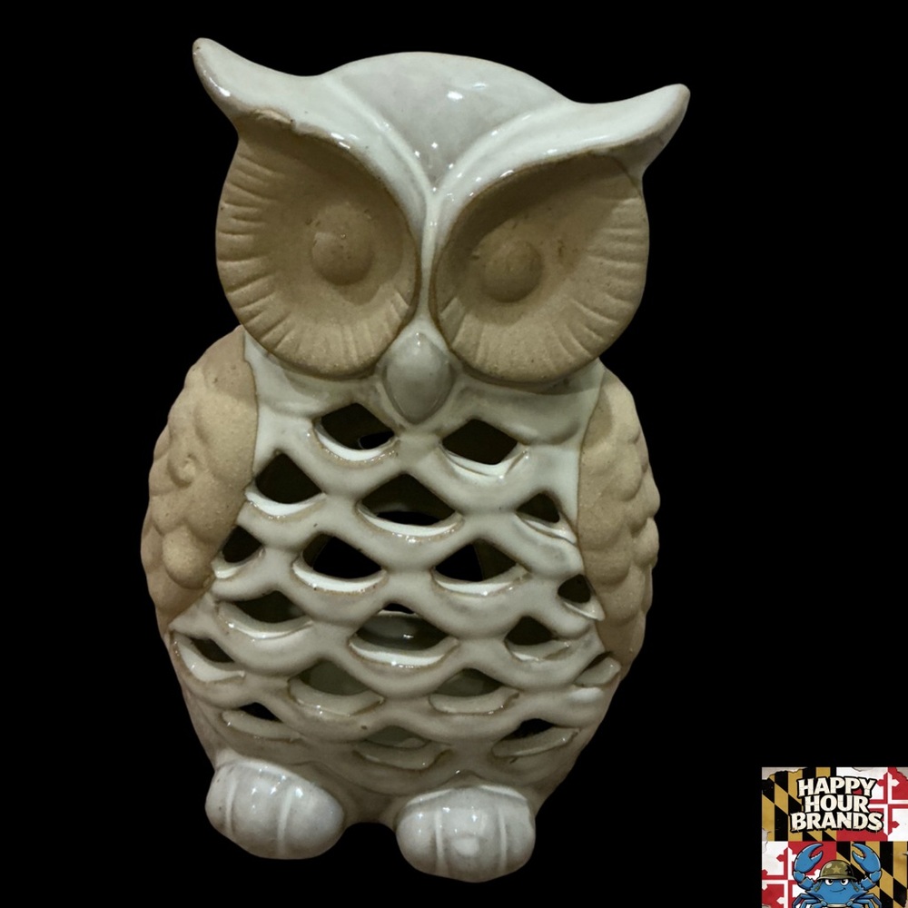 White Ceramic Owl Candle Holder Never Used